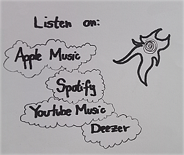 Interactive image: a drawing with the Sun in the background and the streaming platforms titles on the clouds. Select one to listen to the single.